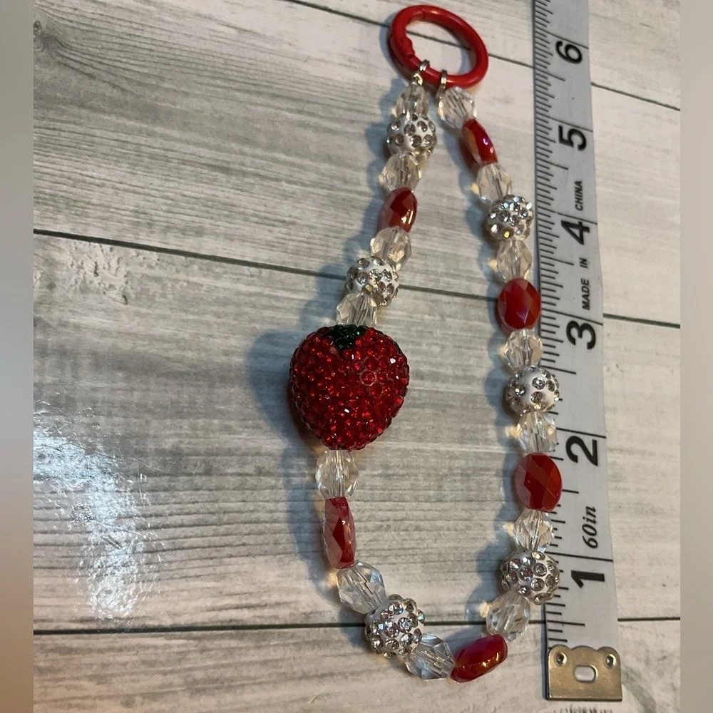Strawberry bracelet Lanyard Beaded Phone Wrist Strap Rhinestones Bracelet